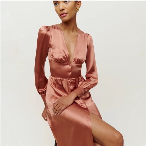 Reformation Nicola silk dress in Praline NWT - Picture 3 of 12